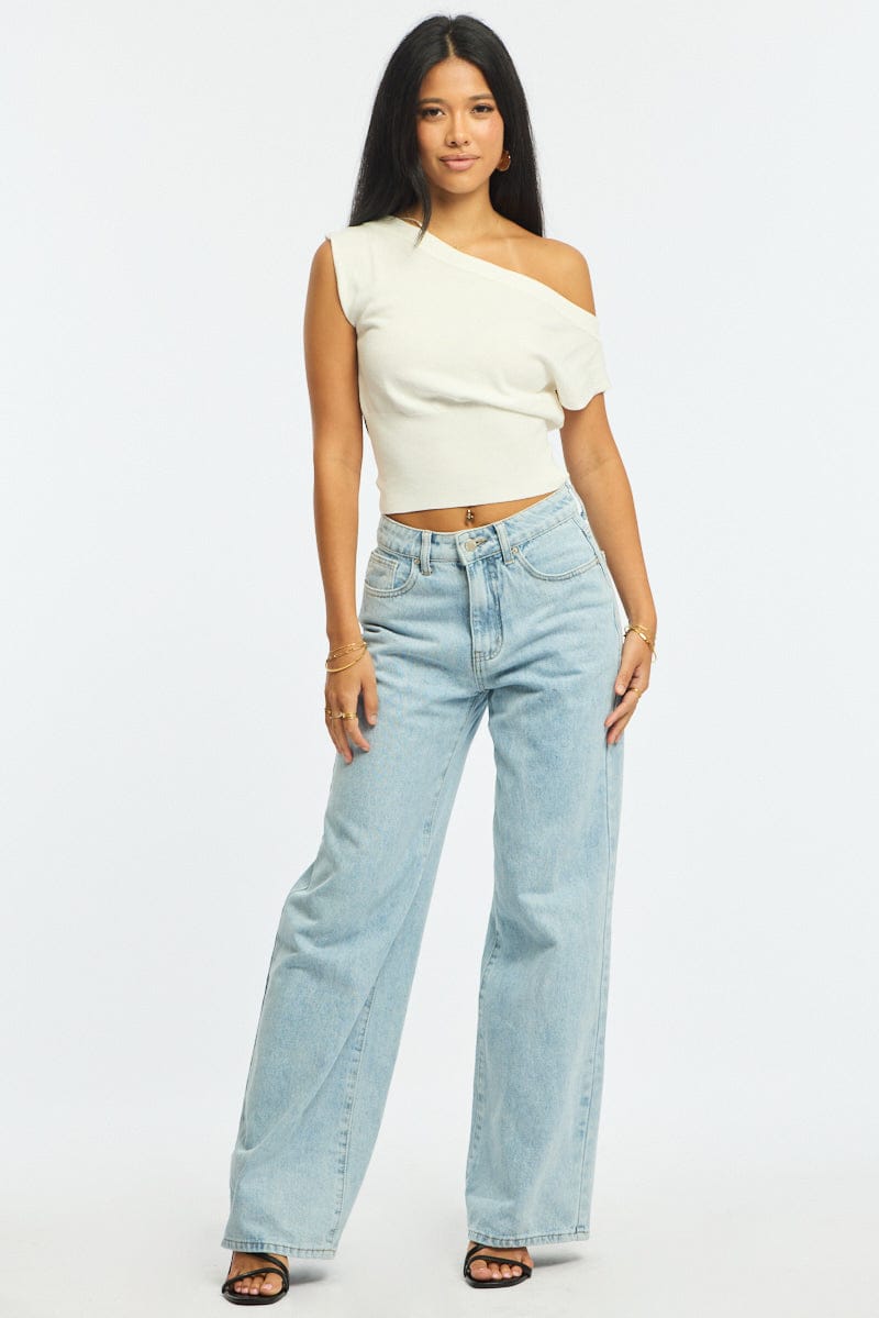 White One Shoulder Knit Top for Ally Fashion
