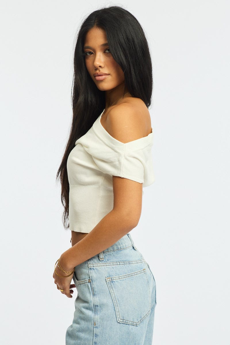 White One Shoulder Knit Top for Ally Fashion