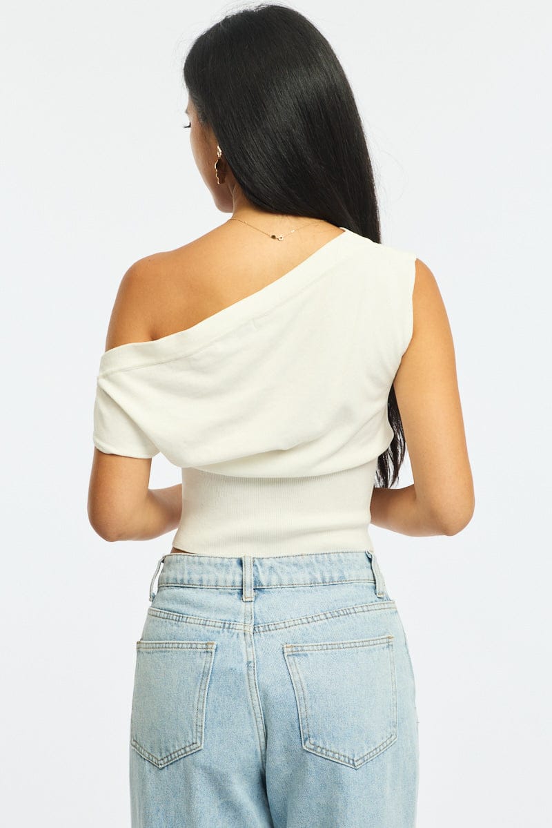 White One Shoulder Knit Top for Ally Fashion