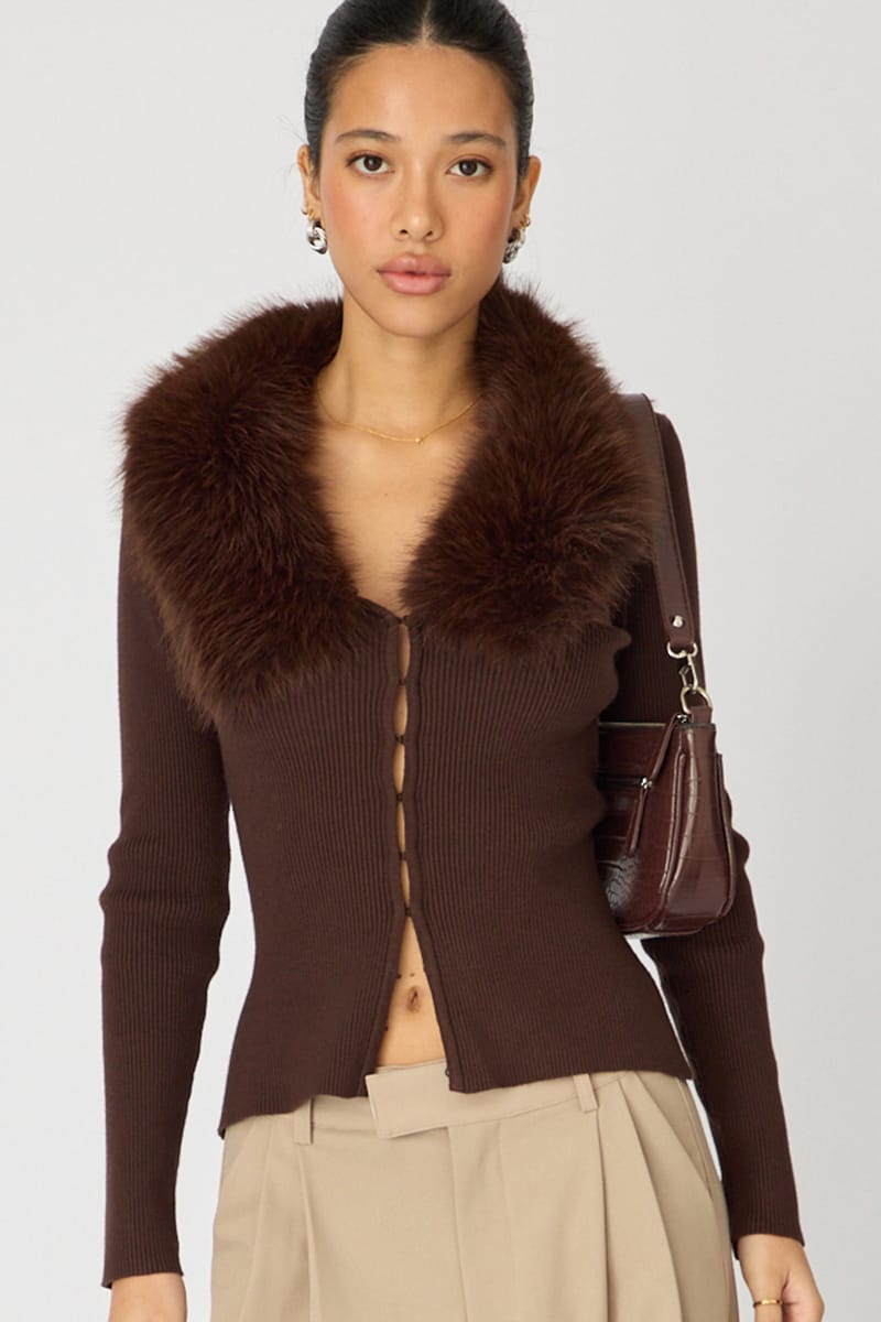 Brown Fitted Cardigan for Ally Fashion