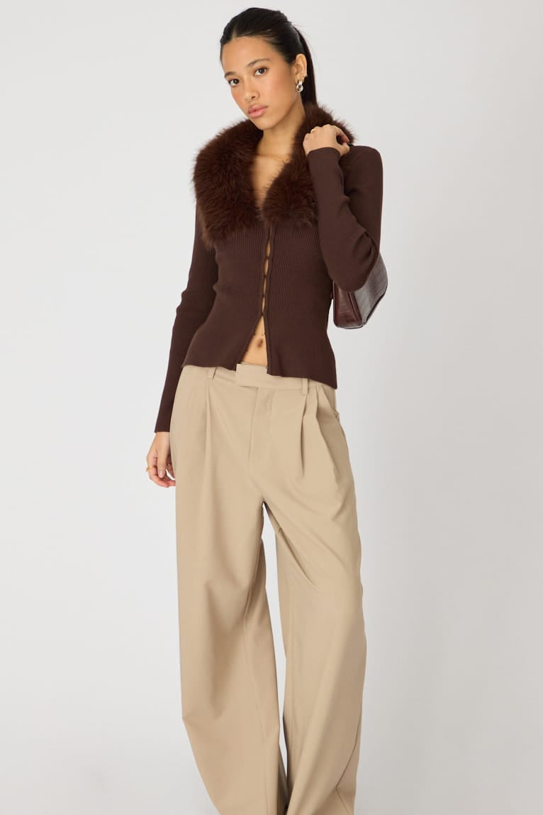 Brown Fitted Cardigan for Ally Fashion
