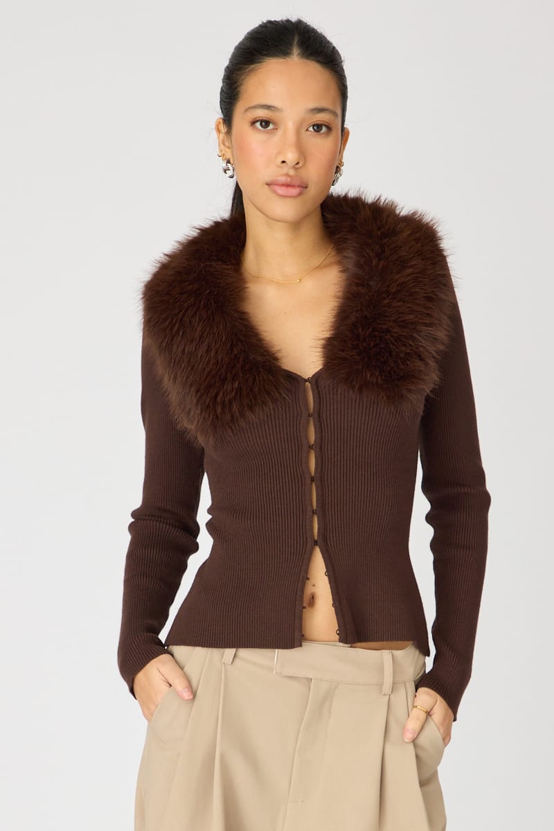 Brown Fitted Cardigan for Ally Fashion