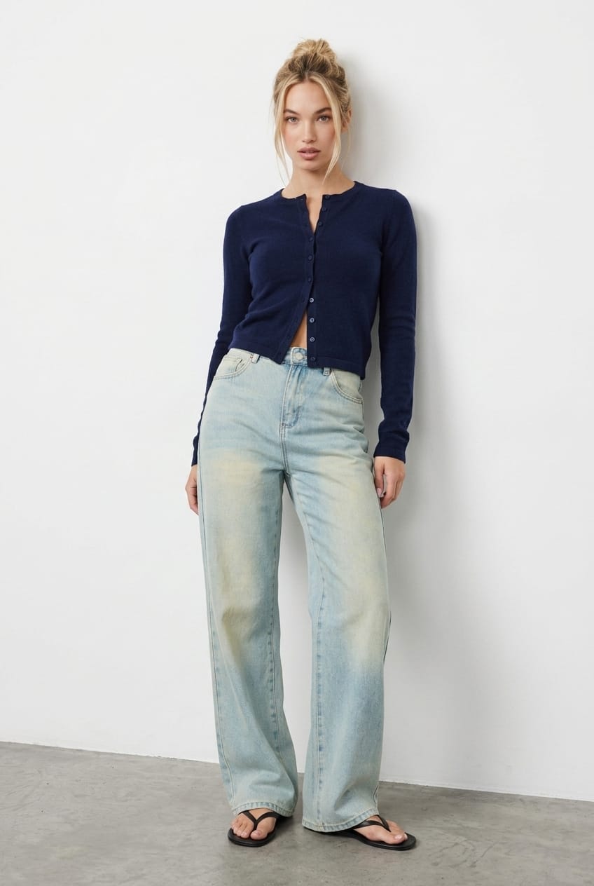 Blue Button Down Fitted Cardigan