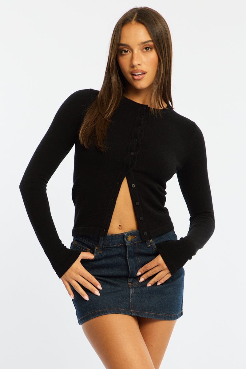 Black Button Down Fitted Cardigan for Ally Fashion