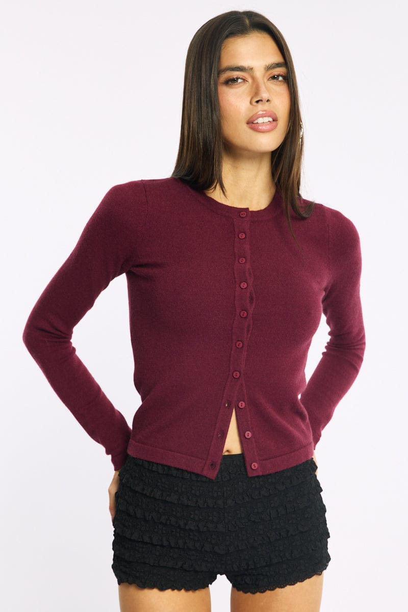 Red Button Down Fitted Cardigan for Ally Fashion
