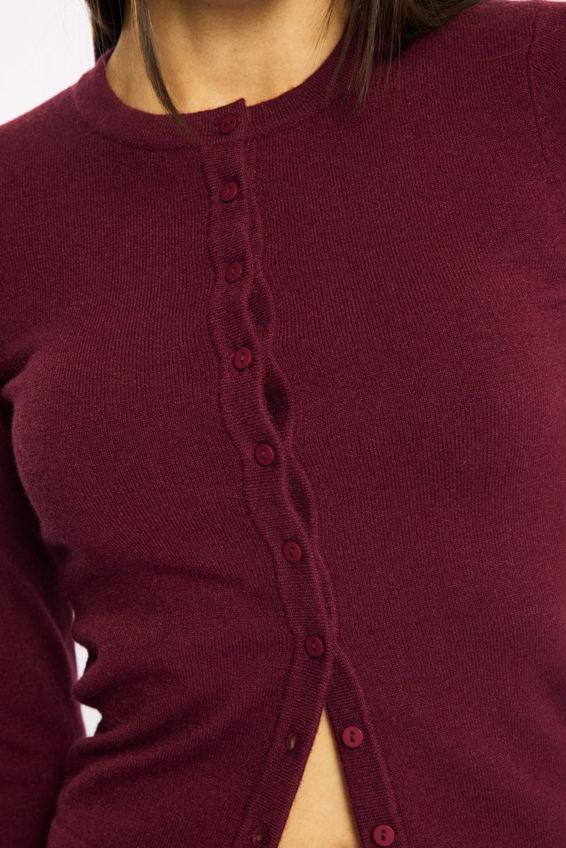 Red Button Down Fitted Cardigan for Ally Fashion