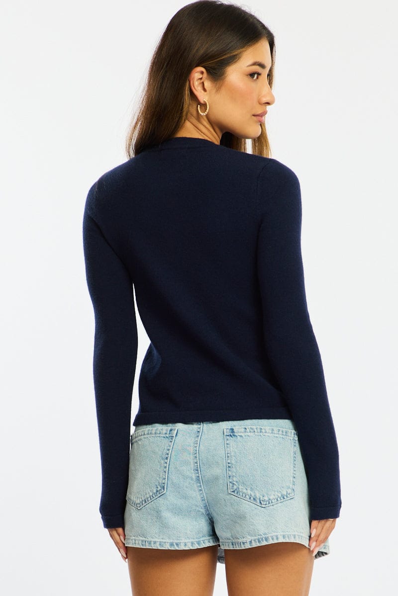 Blue Button Down Fitted Cardigan for Ally Fashion