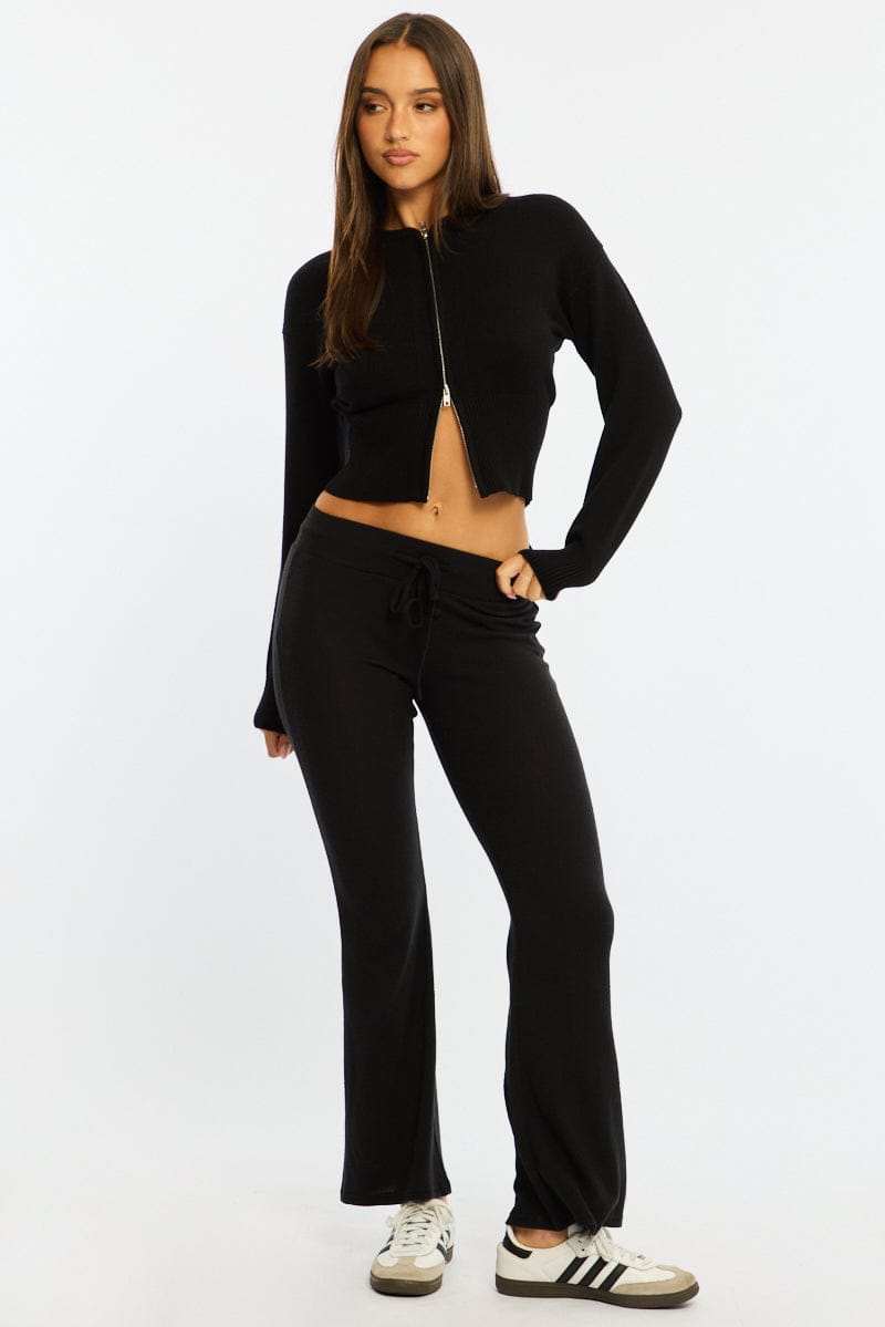 Black Knit Bomber Jacket Zip-up for Ally Fashion