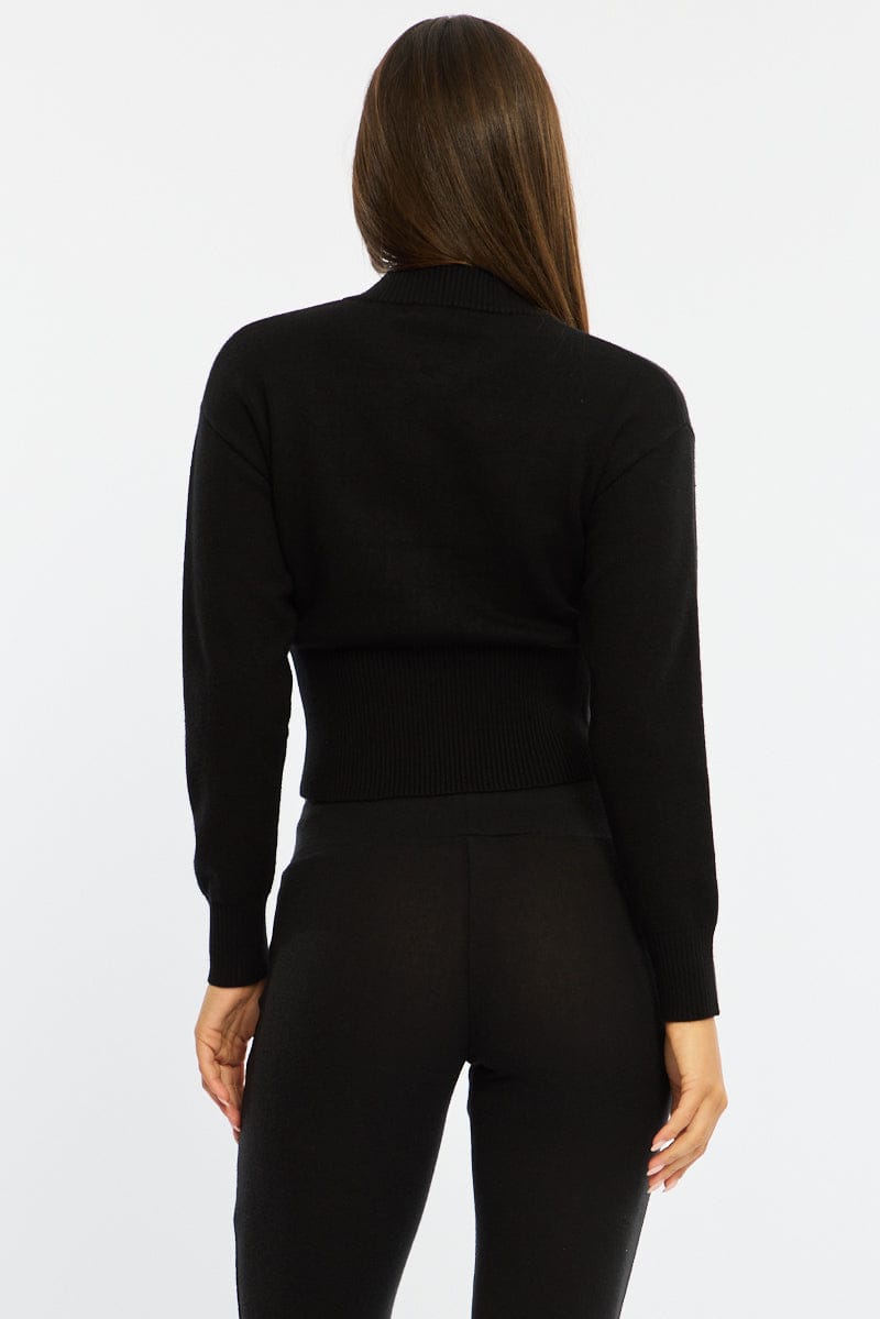 Black Knit Bomber Jacket Zip-up for Ally Fashion