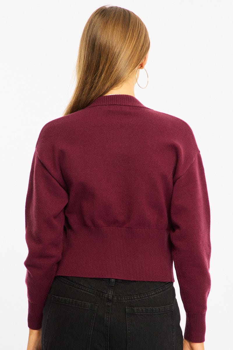 Red Knit Bomber Jacket Zip-up for Ally Fashion