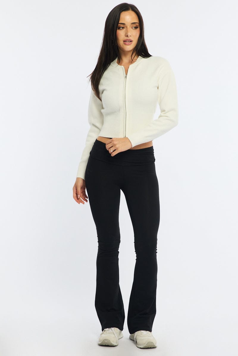 White Knit Bomber Jacket Zip-up for Ally Fashion