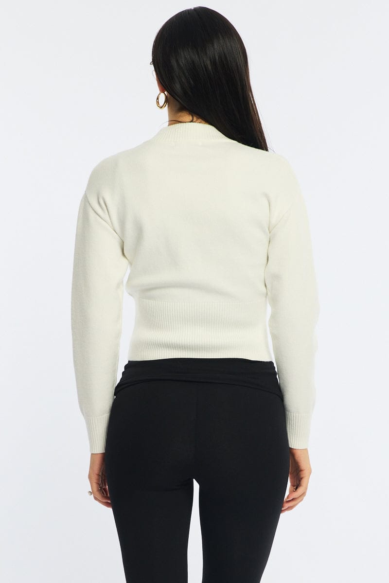 White Knit Bomber Jacket Zip-up for Ally Fashion