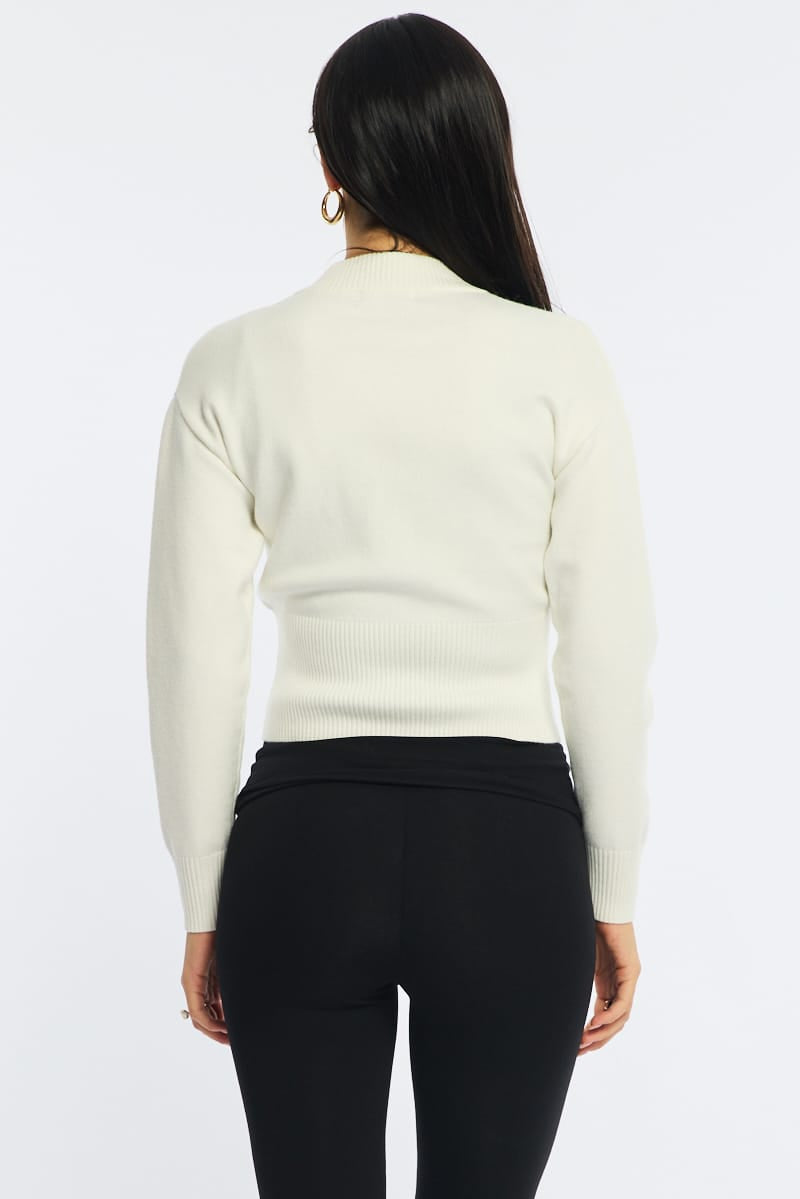 White Knit Bomber Jacket Zip-up for Ally Fashion