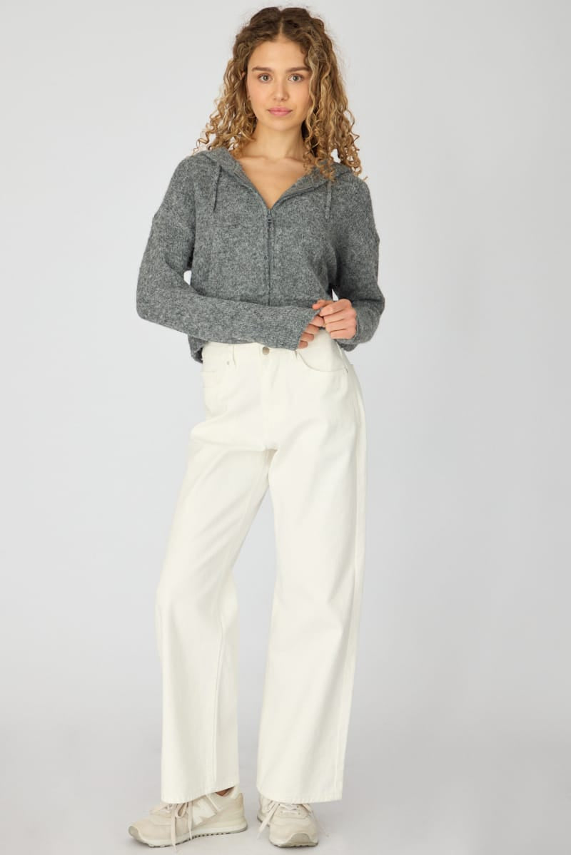 Grey Knit Hoodie With Zip for Ally Fashion
