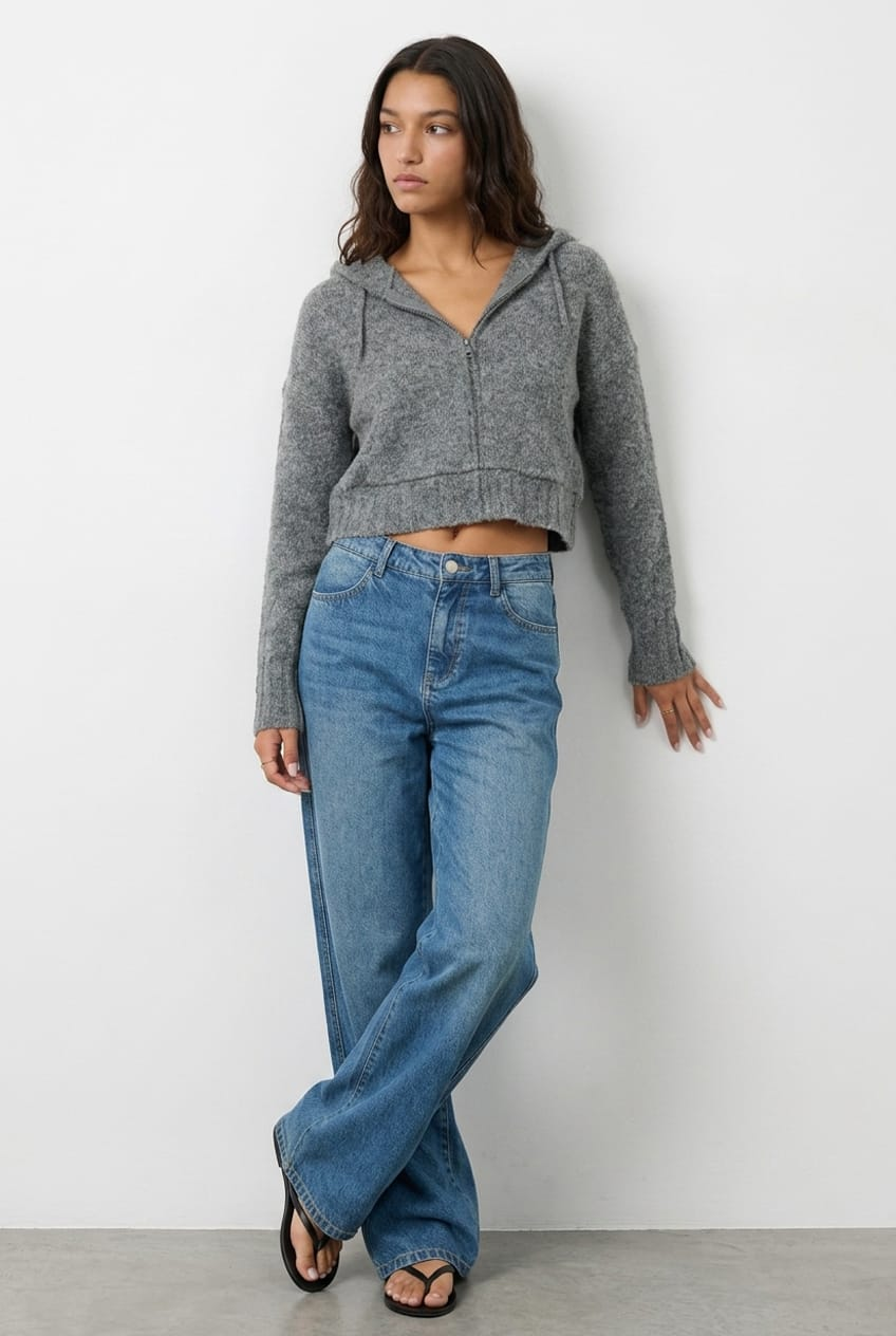 Grey Knit Hoodie With Zip from Ally Fashion