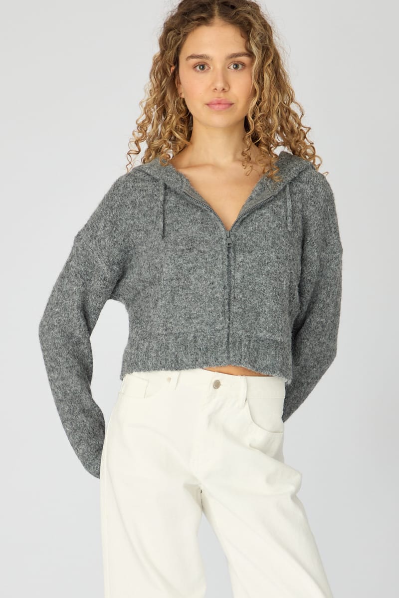 Grey Knit Hoodie With Zip for Ally Fashion