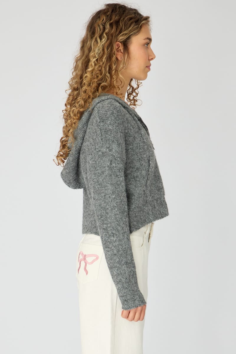Grey Knit Hoodie With Zip for Ally Fashion