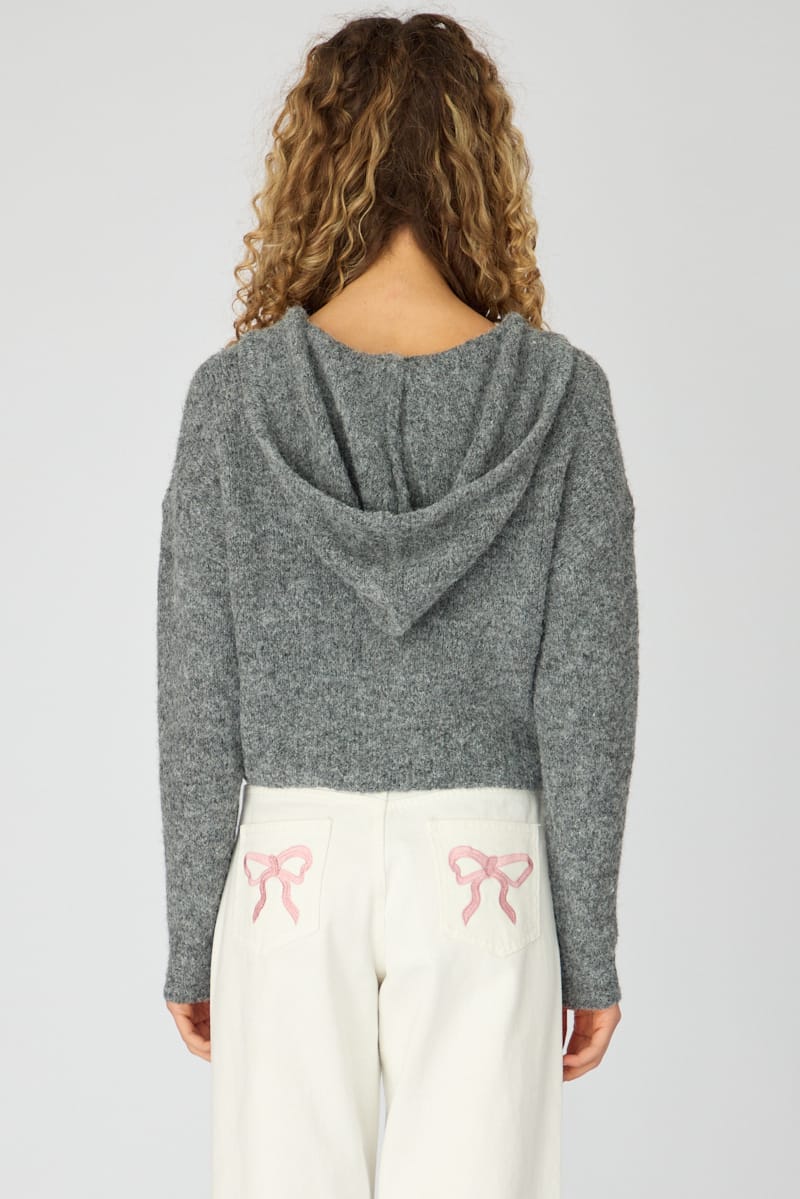 Grey Knit Hoodie With Zip for Ally Fashion
