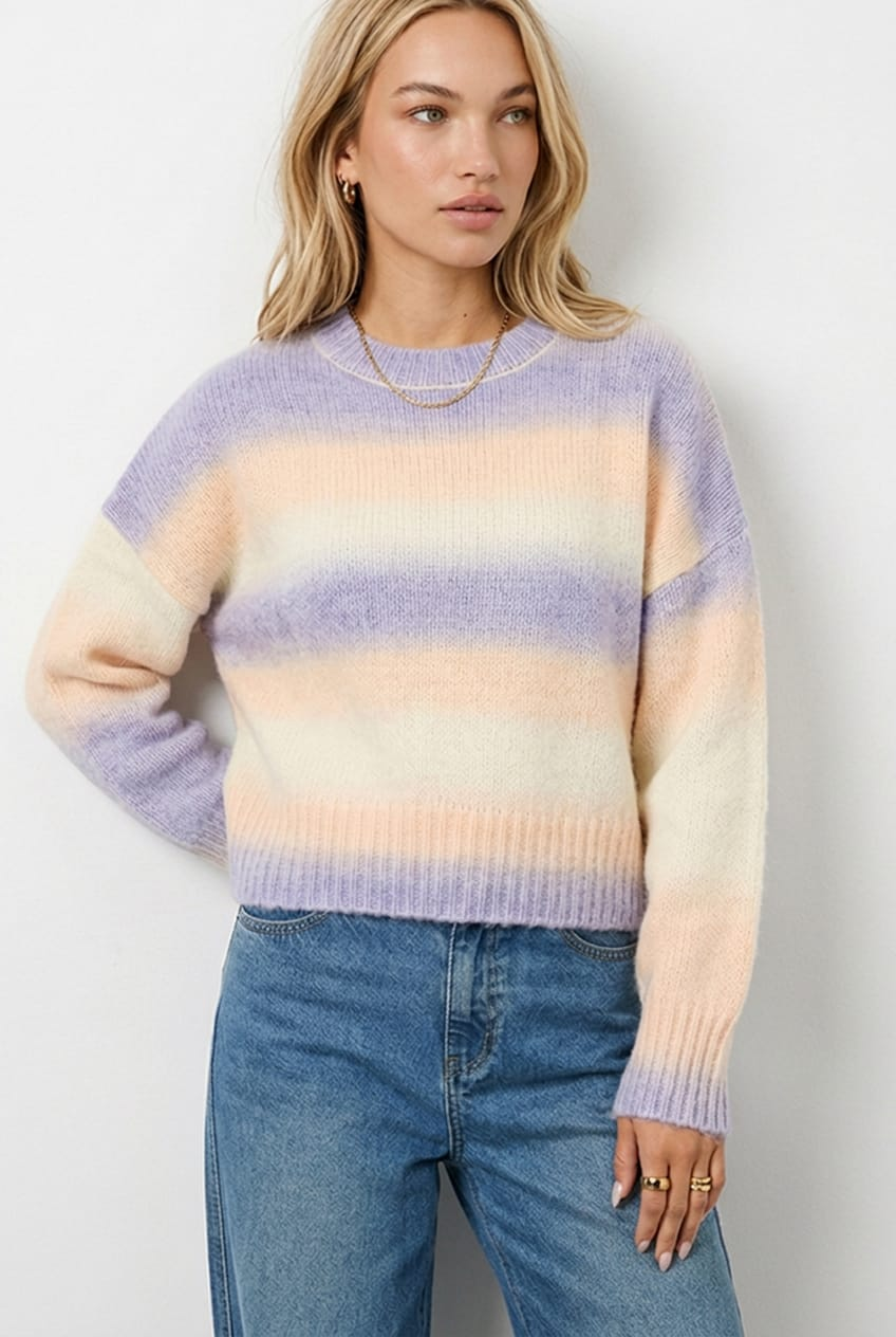 Purple Stripe Knit Jumper Oversized Crew-Neck from Ally Fashion