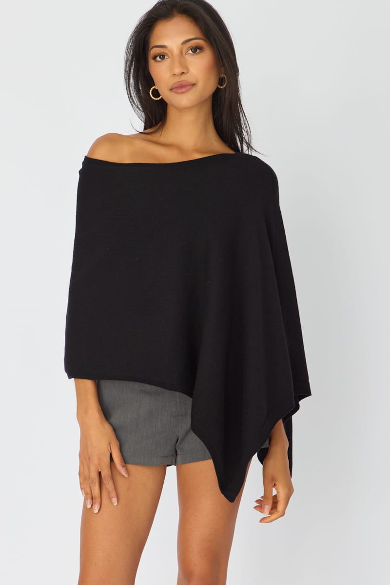 Black Knit Poncho Top Light Weight for Ally Fashion
