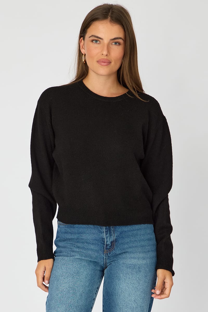 Black Fitted Cardigan Long Sleeve Crew Neck for Ally Fashion