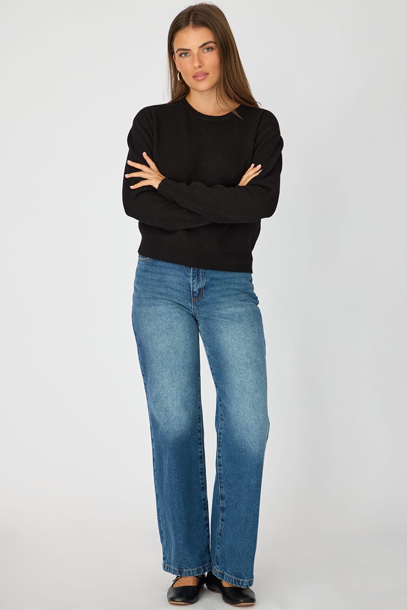 Black Fitted Cardigan Long Sleeve Crew Neck for Ally Fashion