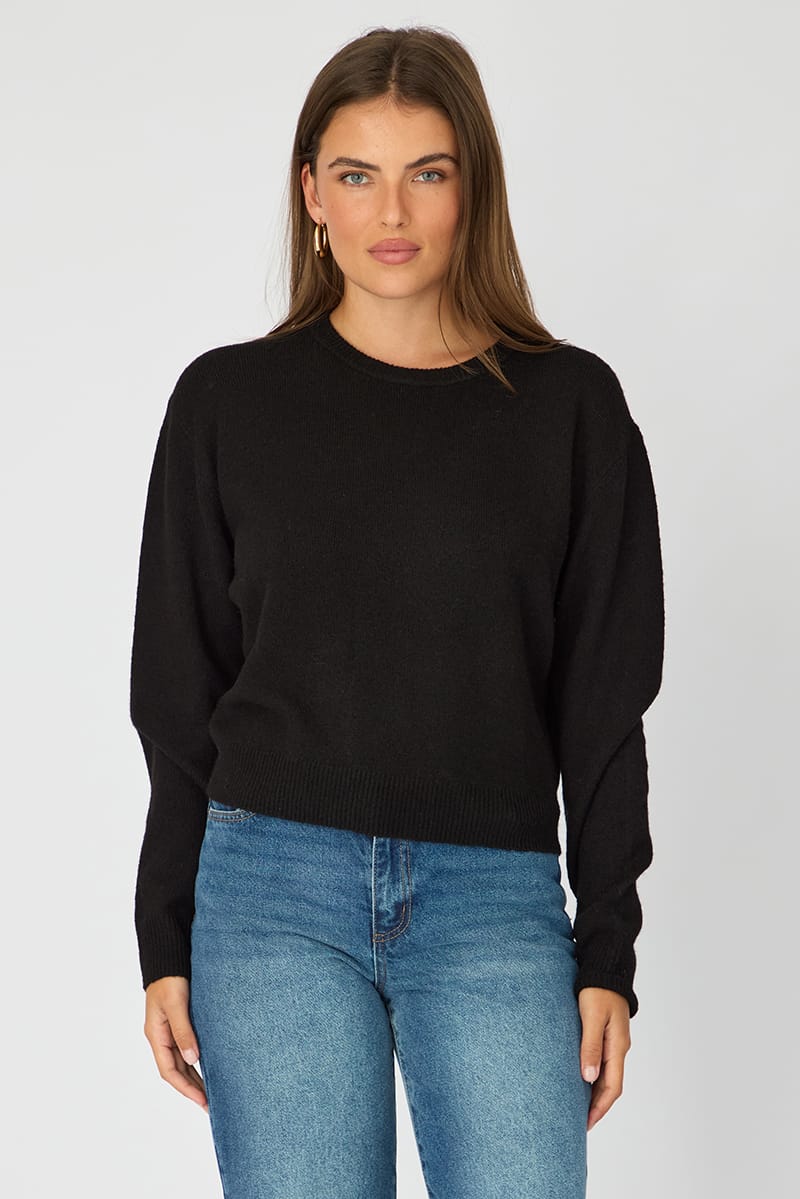 Black Fitted Cardigan Long Sleeve Crew Neck for Ally Fashion