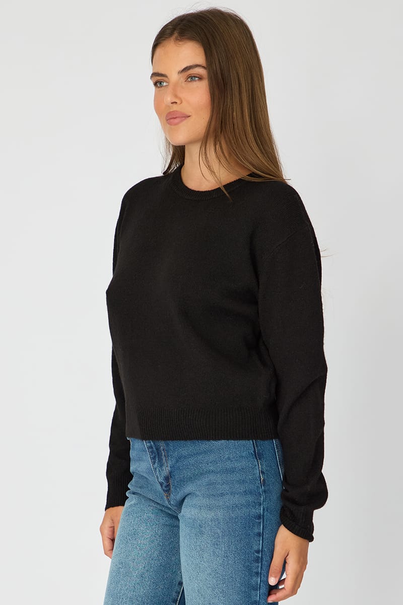 Black Fitted Cardigan Long Sleeve Crew Neck for Ally Fashion