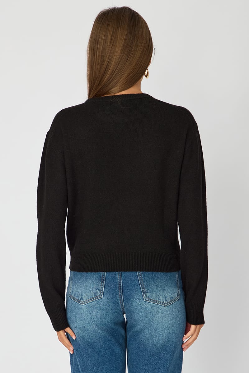 Black Fitted Cardigan Long Sleeve Crew Neck for Ally Fashion