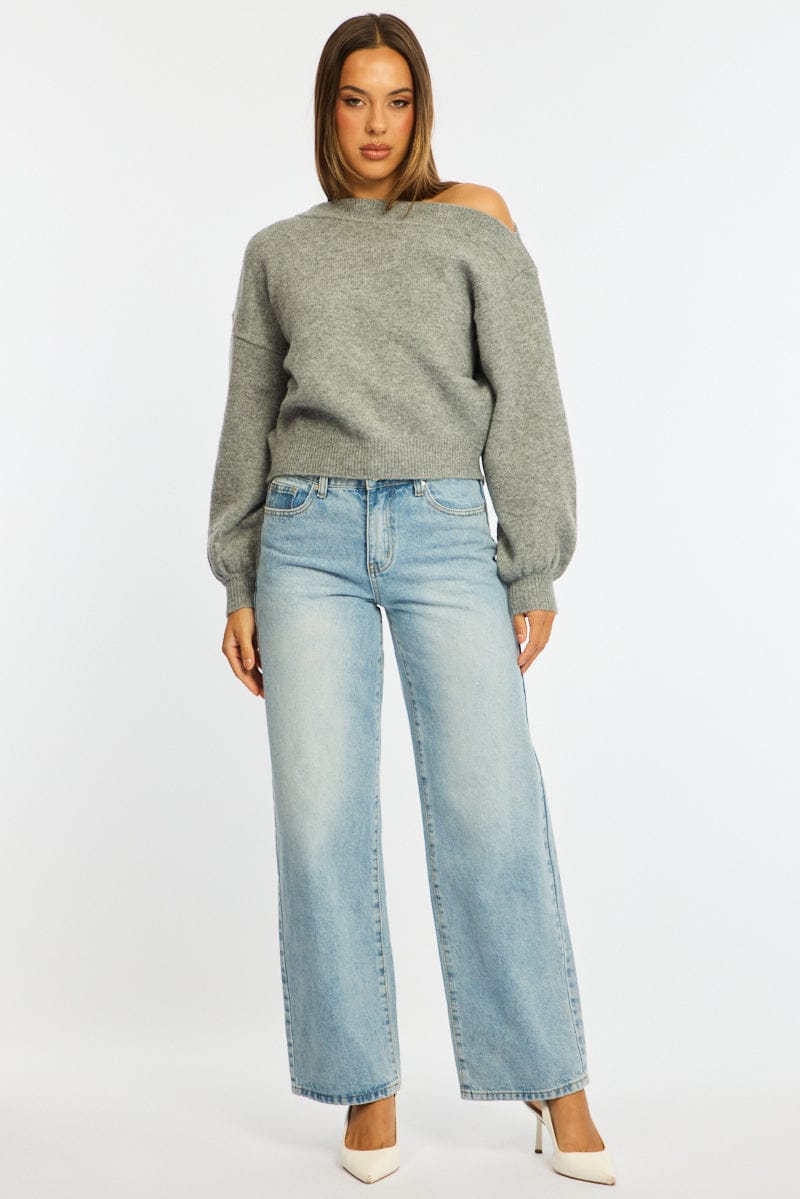 Grey Off Shoulder Sweater for Ally Fashion