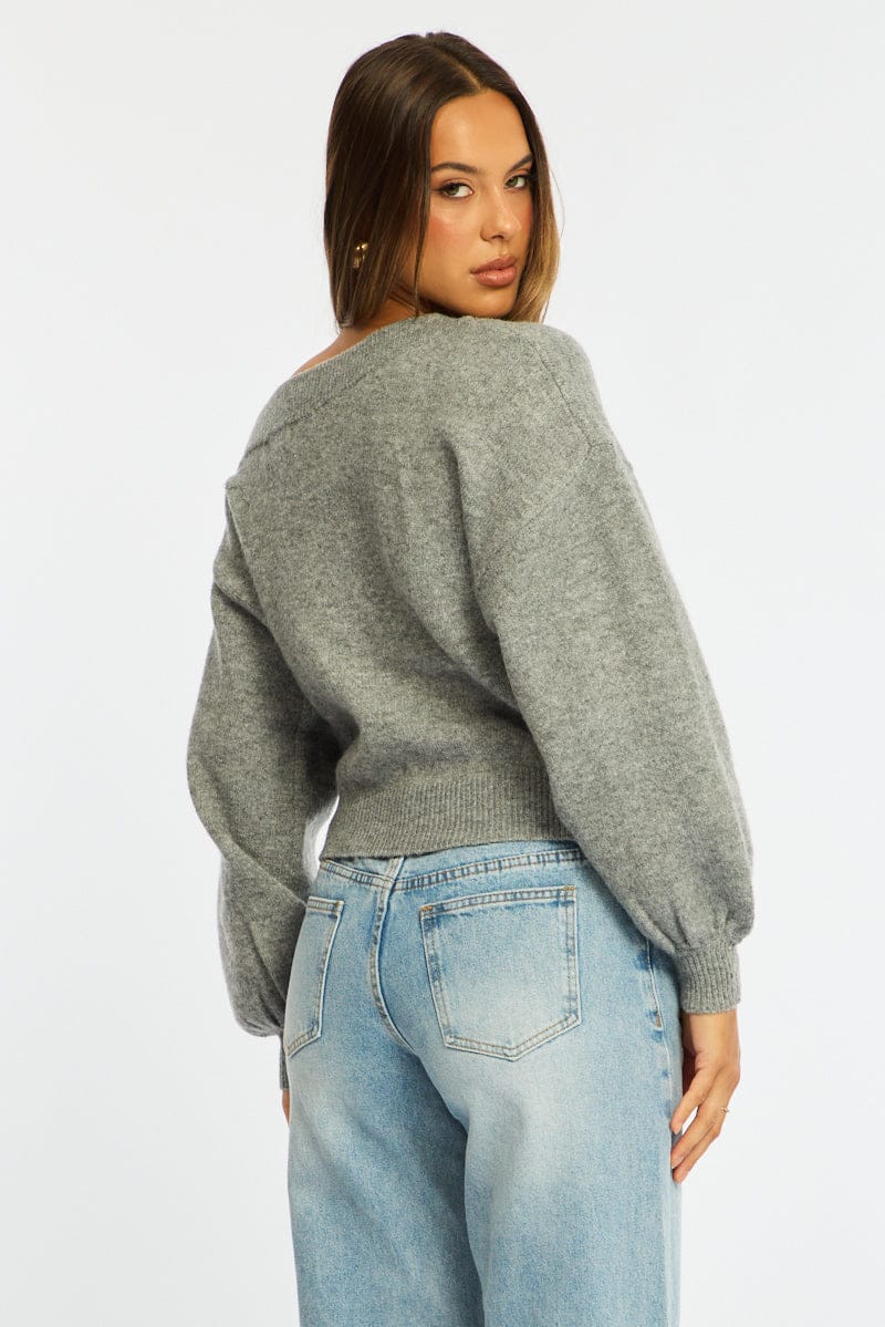 Grey Off Shoulder Sweater for Ally Fashion