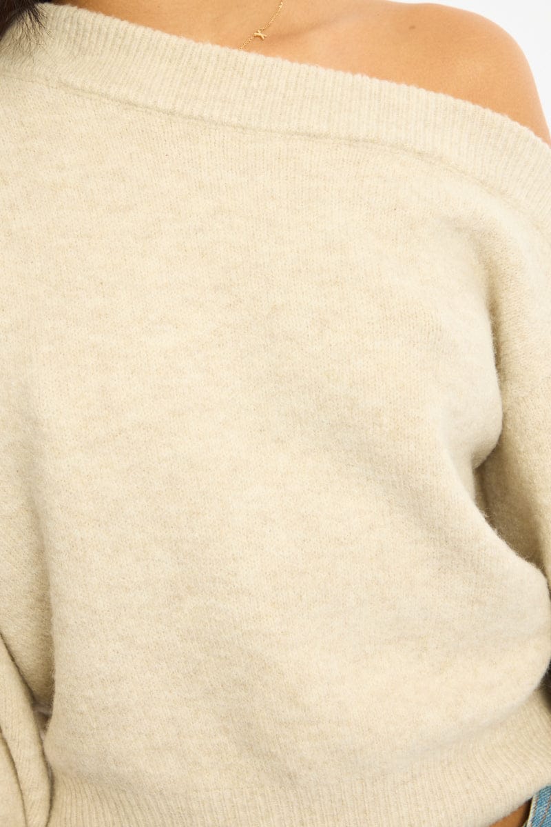 Beige Off Shoulder Sweater for Ally Fashion