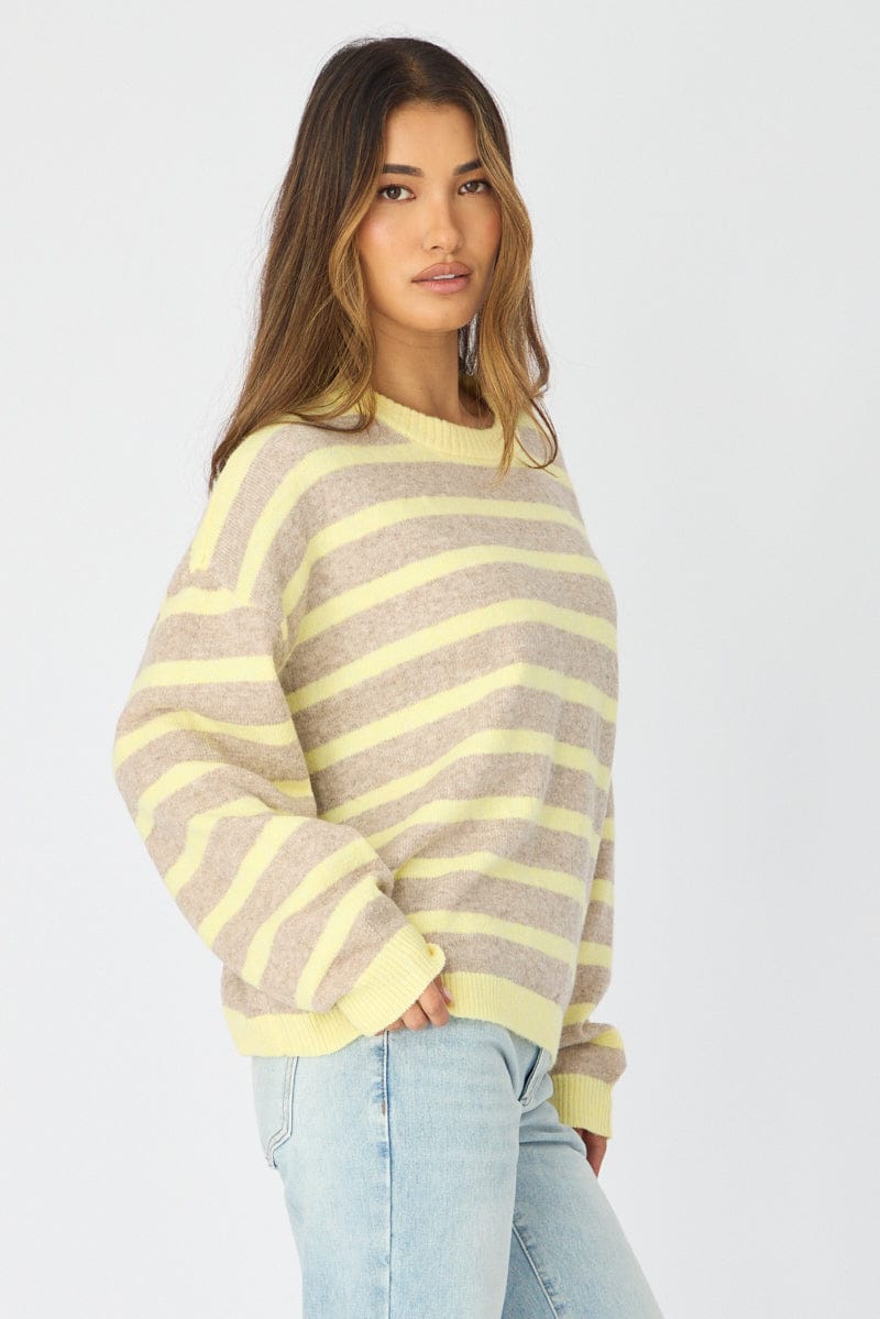 Yellow Stripe Basic Stripe Knit Sweater Oversized for Ally Fashion
