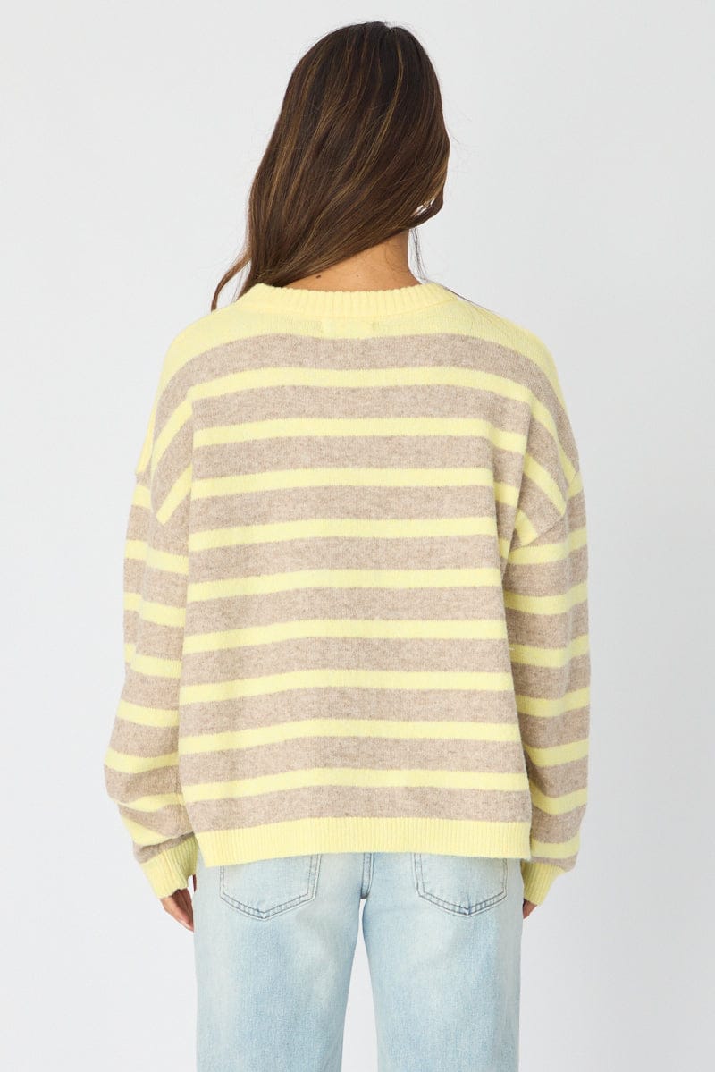 Yellow Stripe Basic Stripe Knit Sweater Oversized for Ally Fashion