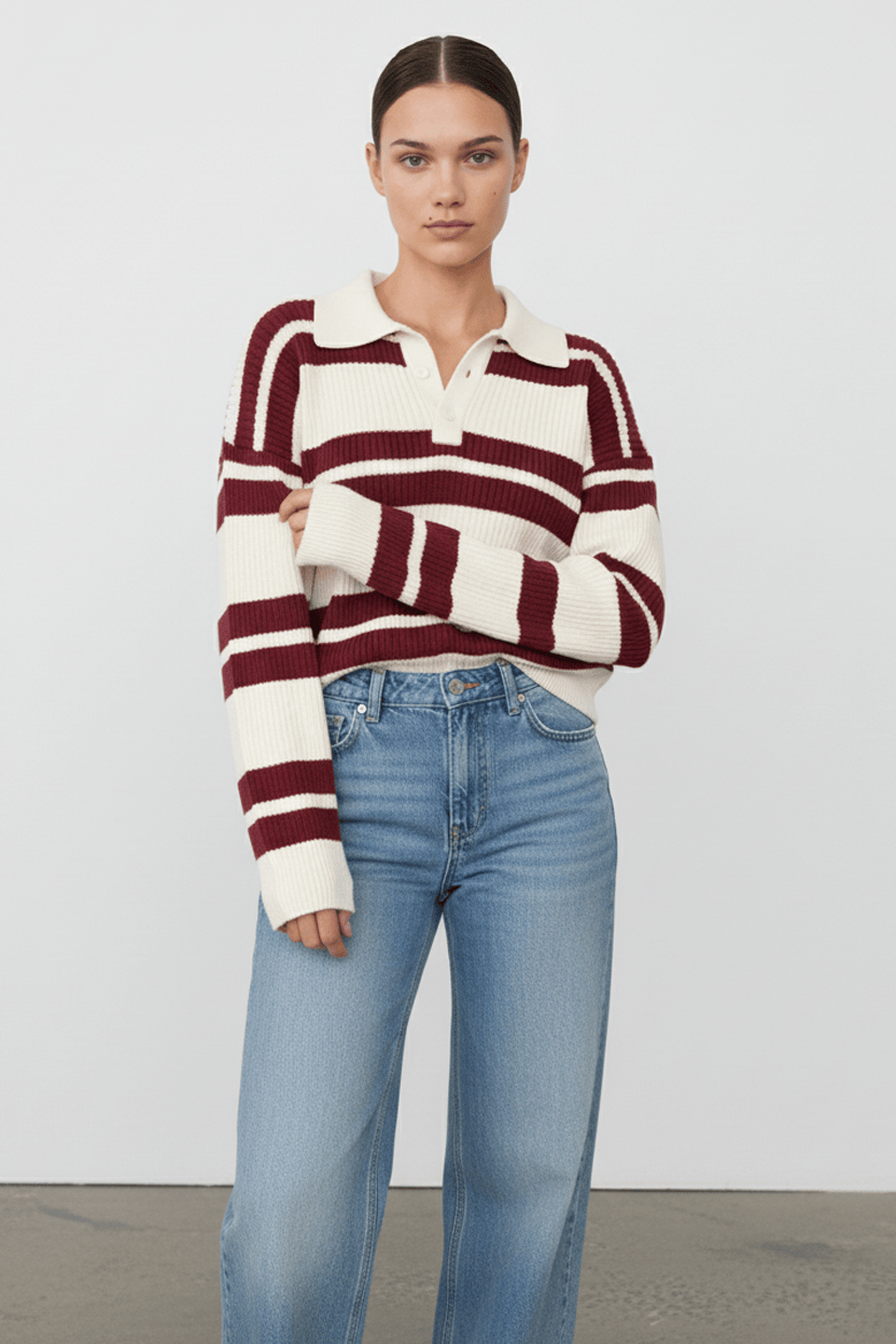 Red Stripe Striped Knit Jumper for Ally Fashion