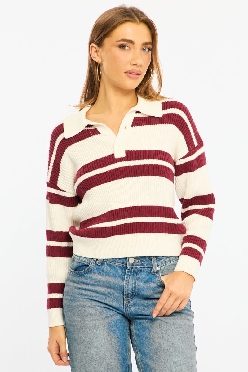 Red Stripe Striped Knit Jumper for Ally Fashion