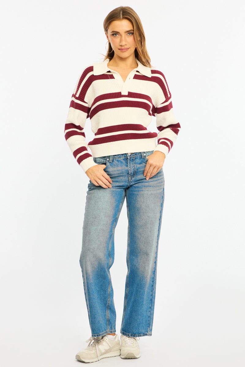 Red Stripe Striped Knit Jumper for Ally Fashion