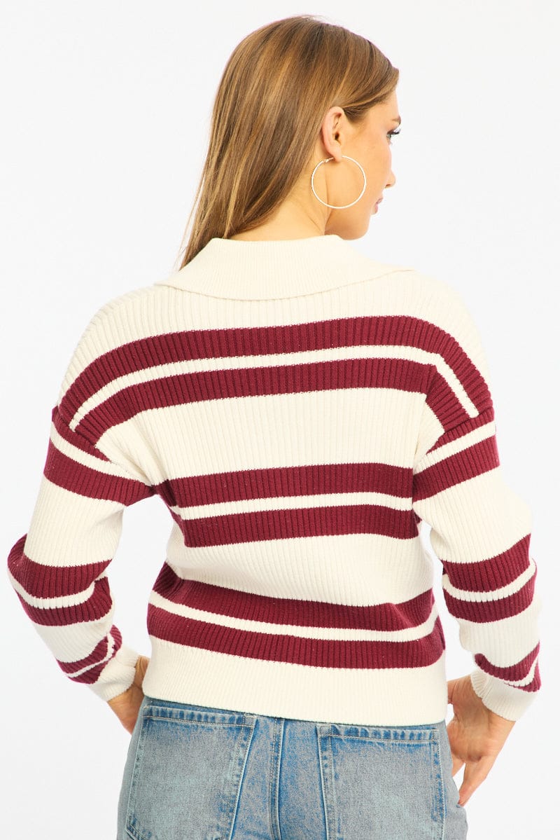 Red Stripe Striped Knit Jumper for Ally Fashion