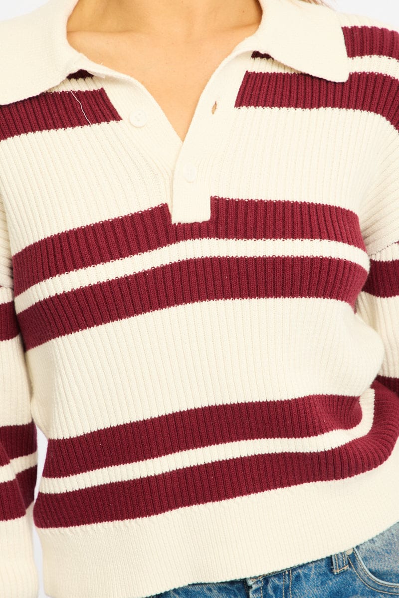 Red Stripe Striped Knit Jumper for Ally Fashion