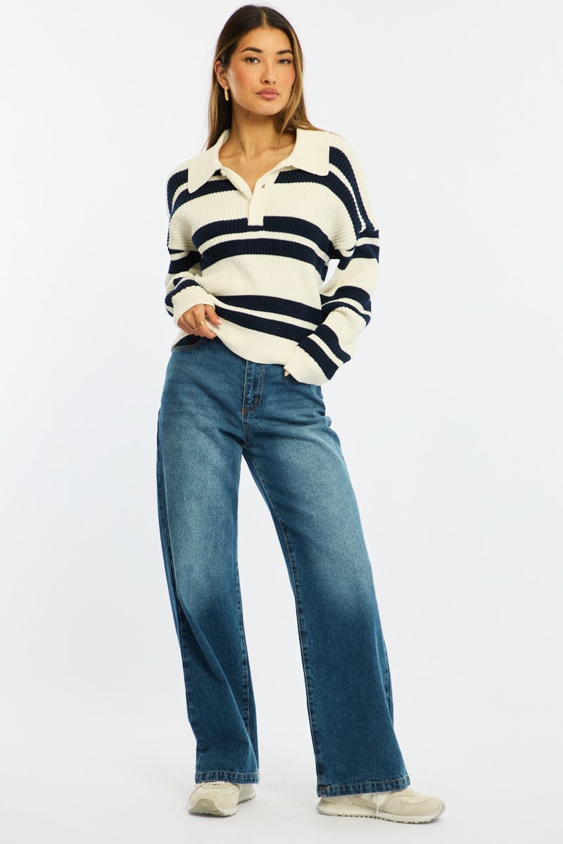 Blue Stripe Striped Knit Jumper for Ally Fashion