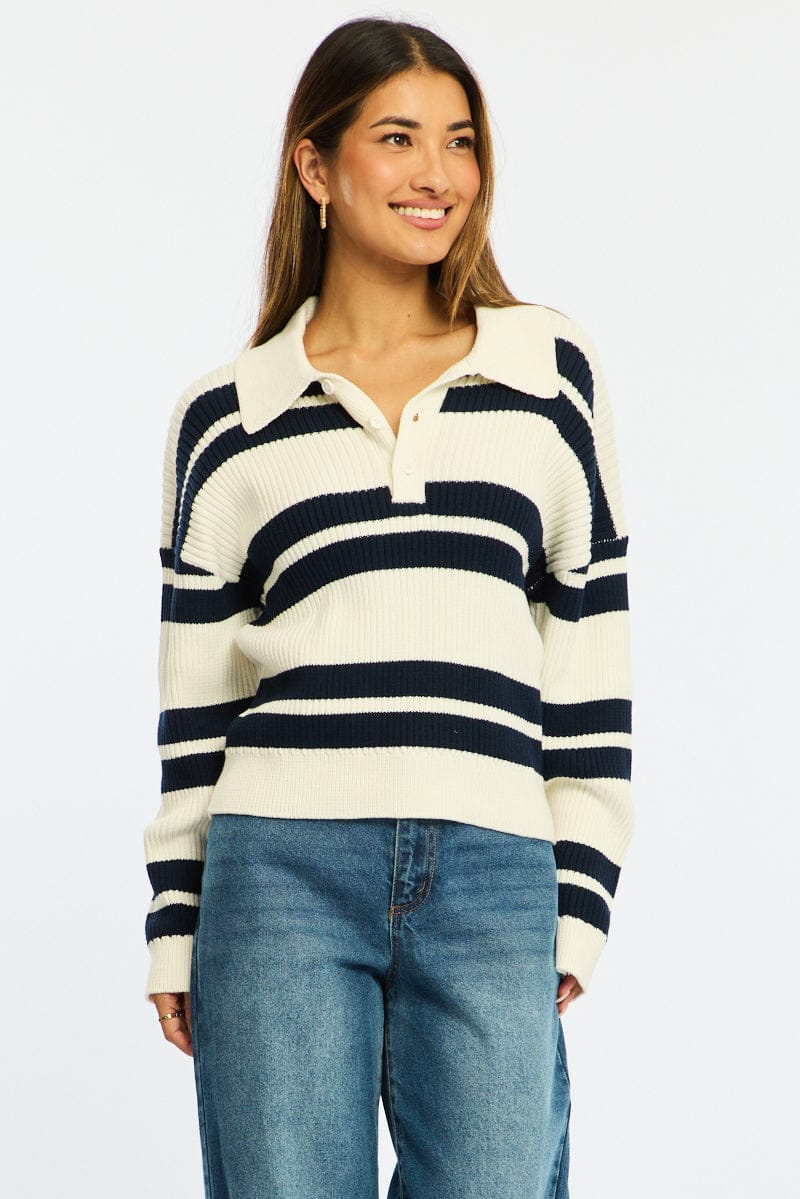 Blue Stripe Striped Knit Jumper for Ally Fashion