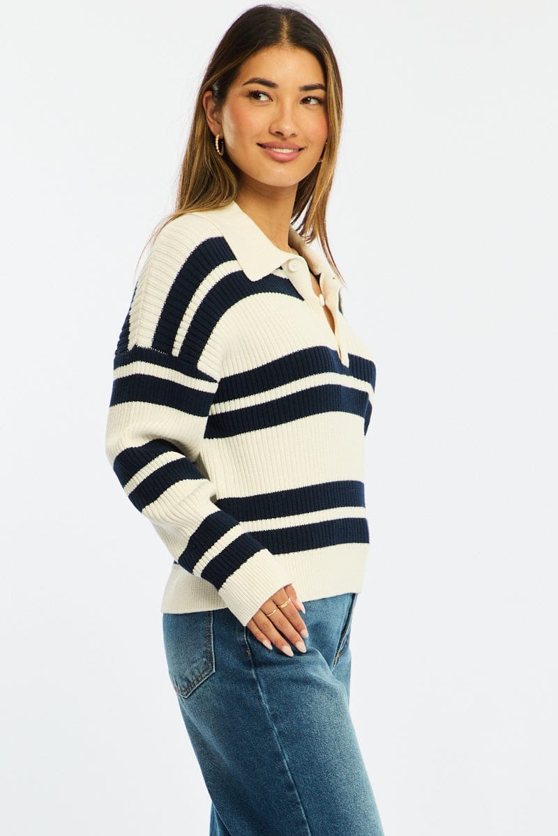 Blue Stripe Striped Knit Jumper for Ally Fashion
