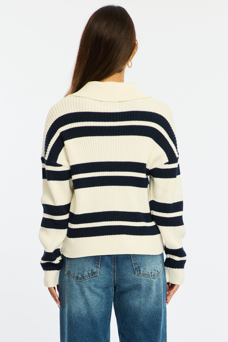Blue Stripe Striped Knit Jumper for Ally Fashion
