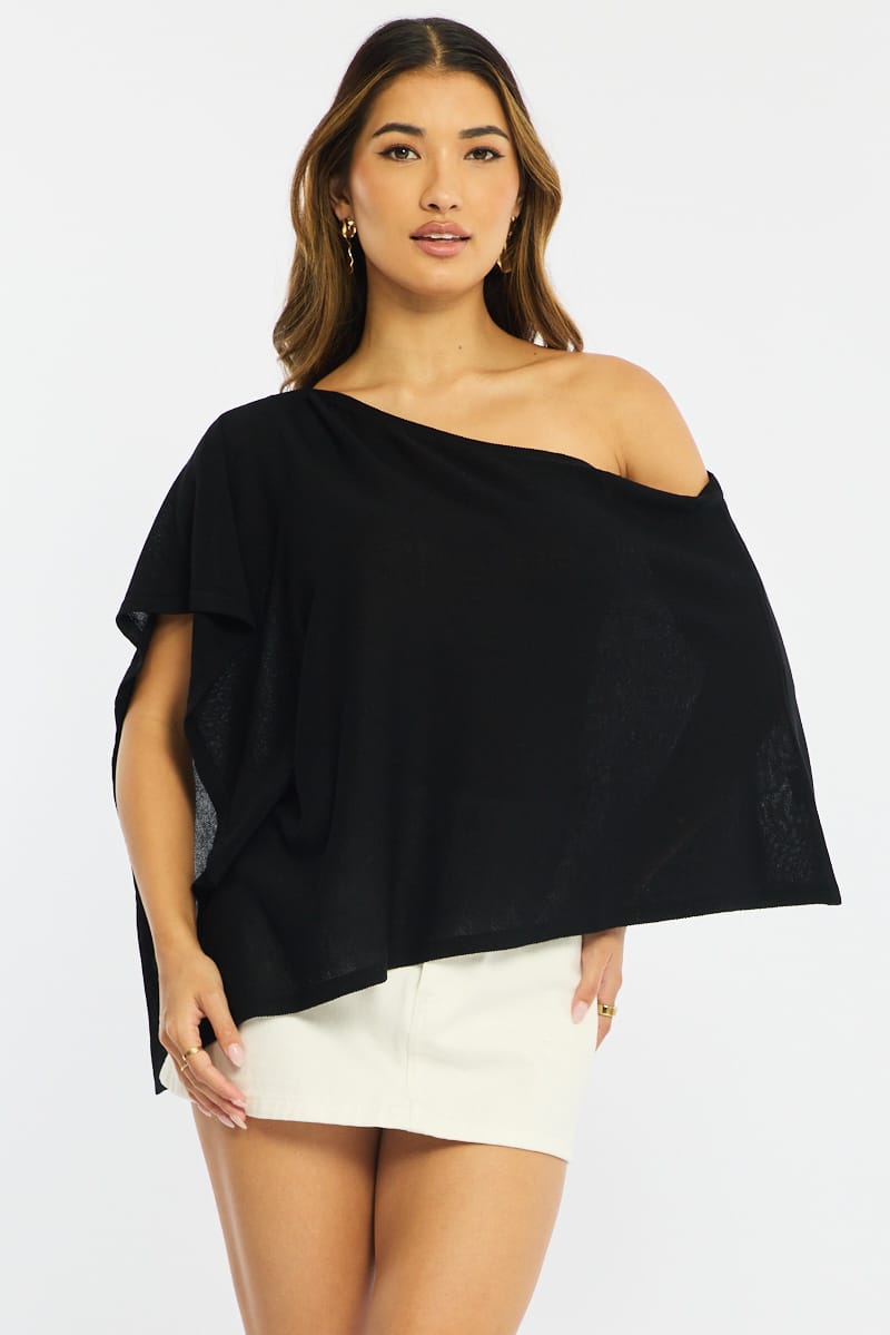 Black Knit Poncho Top Light Weight for Ally Fashion