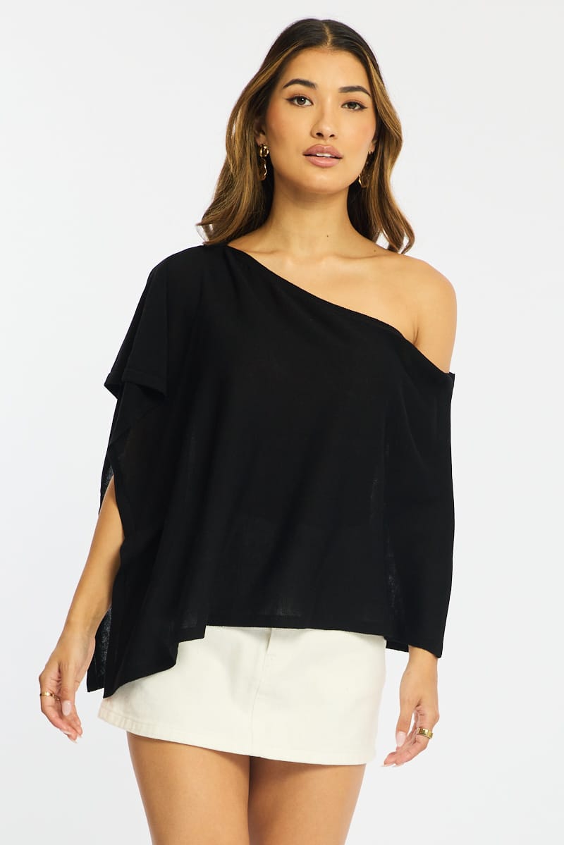 Black Knit Poncho Top Light Weight for Ally Fashion