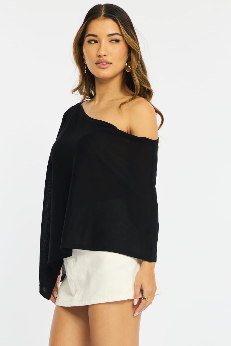Black Knit Poncho Top Light Weight for Ally Fashion