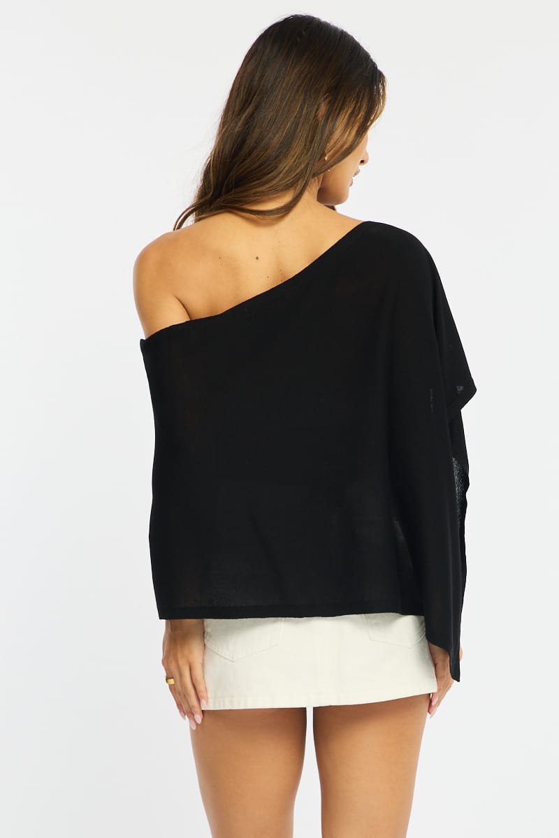 Black Knit Poncho Top Light Weight for Ally Fashion