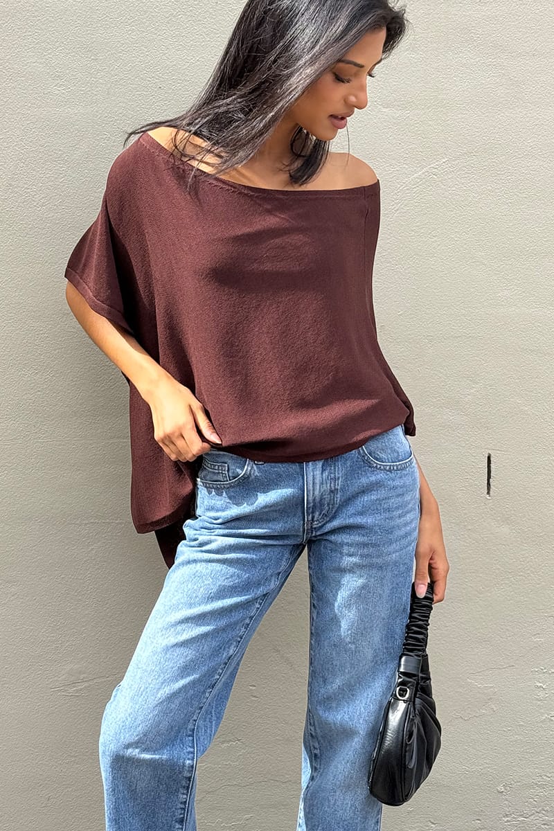 Brown Knit Poncho Top Light Weight for Ally Fashion