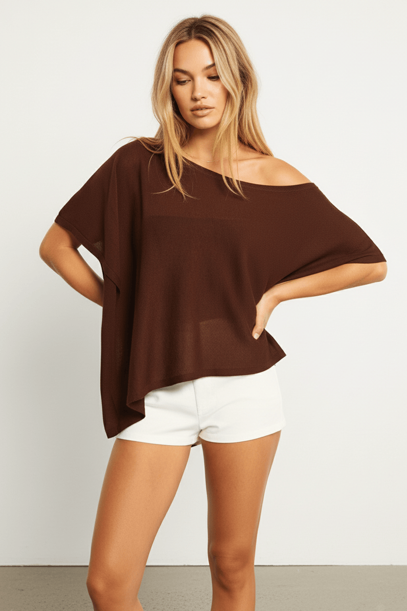 Brown Knit Poncho Top Light Weight for Ally Fashion