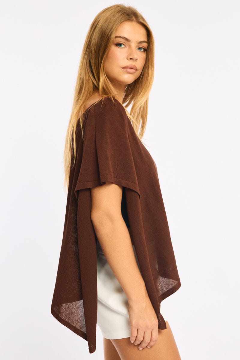Brown Knit Poncho Top Light Weight for Ally Fashion